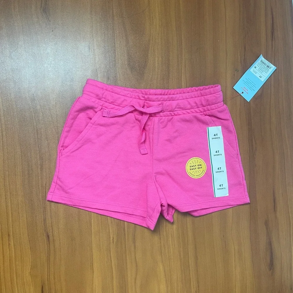 Lot of 2 Cat & Jack Toddler Girls 4T Shorts Pink Gray Knit Easy On 4yo NWT